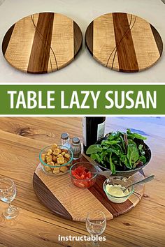 two wooden lazy susans sitting on top of a table