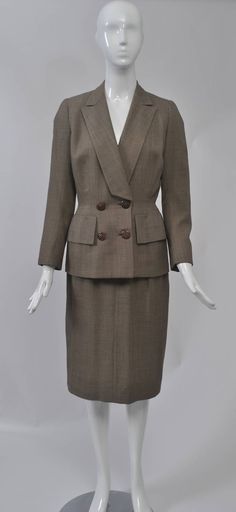 1950s Brown Tweed Suit | From a collection of rare vintage suits, outfits and ensembles at https://www.1stdibs.com/fashion/clothing/suits-outfits-ensembles/ 1950s Suit, Brown Tweed Suit, Suits Outfits, Tweed Suit, Brown Tweed, White Tweed, Vintage Suits, Tweed Suits, Antique Clothing