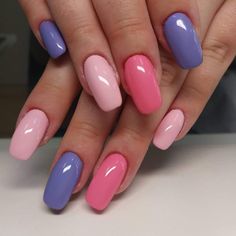 Pink Multicolor Nails, Purple And Pink Nails, Feather Nails, Paint Nail, Pretty Nail Colors, Nail Colour