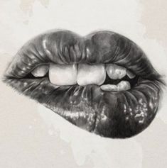 a black and white drawing of a woman's lips