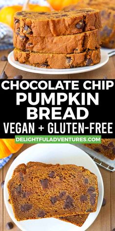 chocolate chip pumpkin bread with vegan and gluten - free crust on top