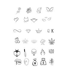 various tattoo symbols are shown in black and white