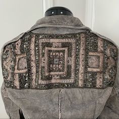 Grey Muubaa Embroidered And Beaded Leather Biker Motorcycle Jacket In Great Condition. Purchased From Free People And Barely Worn. Size Us 4, Uk 8, Eu 36. Bohemian Embellished Outerwear For Fall, Fall Bohemian Embellished Outerwear, Bohemian Beaded Outerwear For Fall, Bohemian Beaded Fall Outerwear, Fall Bohemian Beaded Outerwear, Fashion Fantasy, Leather Motorcycle Jacket, Fantasy Fashion, Leather Jackets