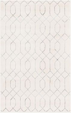 a white rug with an abstract design on the bottom, and grey lines in the middle