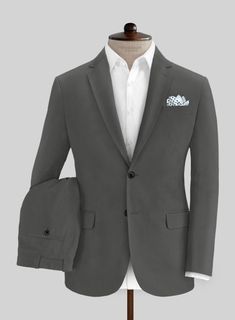 Hit the town with a look that's all about polish in our Stretch Summer Gray Chino suit. Crafted from a cotton lycra blend, this is an all-purpose suit with a hint of stretch for extra comfort. Unite it with a matching waistcoat, a crisp white shirt, patterned black tie and black shoes. 
 
 Look Includes  Stretch Summer Gray Chino Fabric  Two Button Jacket Style  Notch Lapel  Horn Royal Black Buttons  Single Vent  Three Cuff Buttons  Two Welted Back Pockets on Trousers   
 You can change the look Tailored Cotton Suits With Welt Pockets, Tailored Cotton Suit With Welt Pockets, Slim Fit Cotton Suit For Work, Slim Fit Cotton Suits For Workwear, Cotton Suits For Business Casual, Slim Fit Cotton Suits With Notch Lapel, Cotton Business Suits With Suit Collar, Cotton Suits With Welt Pockets And Flat Front, Classic Solid Cotton Suits