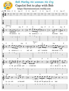 Guitar Tutorial Beginner, Guitar Tab Sheet, No Woman No Cry, Guitar Songs For Beginners, Easy Guitar Tabs, Blowin' In The Wind, Saxophone Sheet Music