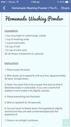 the recipe for homemade washing powder is shown in this screenshote screen shot from facebook