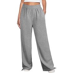 Gray Drawstring Sportswear Wide Leg Jogger Pants Jogger Pants, Bottoms Pants, Wide Leg, Grey, Pants, Trousers