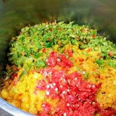 the food is mixed together and ready to be put in the pot for cooking,