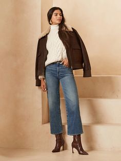 High-Rise Slim Wide-Leg Cropped Jean | Banana Republic Jeans For Tall Women, Wide Leg Jeans Outfit, Jeans Outfit Winter, Cropped Wide Leg Jeans, Cropped Flare Jeans, Best Jeans, Fall Fashion Outfits, Look At You, Fall Winter Outfits