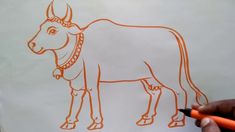 a drawing of a bull with chains on it's neck and tail, in orange ink