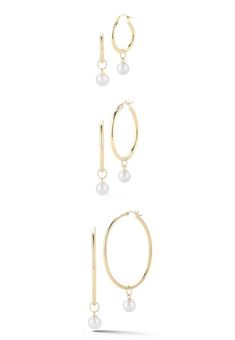 Mateo Classic Pearl Charm Hoop Earrings For Anniversary, Classic Interchangeable Jewelry For Formal Occasions, Classic Everyday Luxury Pearl Drop Jewelry, Classic Pearl Hoop Jewelry, Classic Round Hoop Earrings With Pearl Charm, Classic Pearl Earrings For Everyday Elegance, Classic Hoop Earrings With Pearl Charm For Formal Events, Classic Formal Hoop Earrings With Pearl Charm, Classic Pearl Charm Hoop Earrings For Formal Occasions