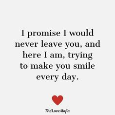 a quote that says i promise i would never leave you, and here i am, trying to make you smile every day