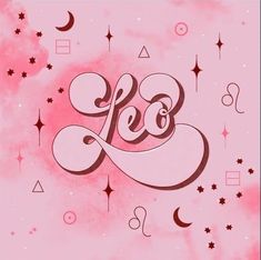 the word love written in cursive writing on a pink background with stars and moon