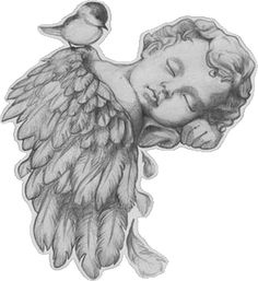 a drawing of an angel with a bird on its back