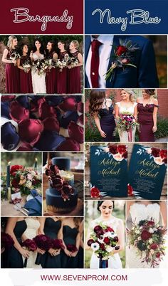 a collage of photos with red, white and blue wedding color palettes on them