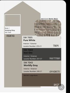 the color scheme for a house with brick and white paint colors, including grays, browns