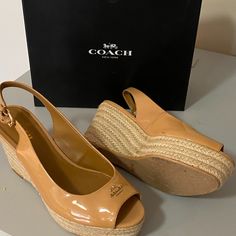 Coach Ferry Slingback Wedge Heels With Peep Toe. Beige, Perfect Match For That Favorite Pair Of Jeans. Has The Coach Name And Logo On Front. Worn Once, Like New In Box. Size 7. Coach Wedge Sandals For Spring, Chic Coach Wedge Sandals For Summer, Coach Casual Wedge Sandals For Spring, Casual Summer Coach Heels, Coach High Heel Wedge Sandals For Spring, Casual Coach Platform Wedge Sandals, Chic Coach Summer Wedge Sandals, Coach Casual High Heel Wedge Sandals, Coach Open Toe Wedge Sandals For Summer