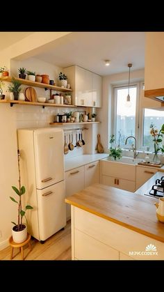 a white refrigerator freezer sitting inside of a kitchen next to a sink and stove