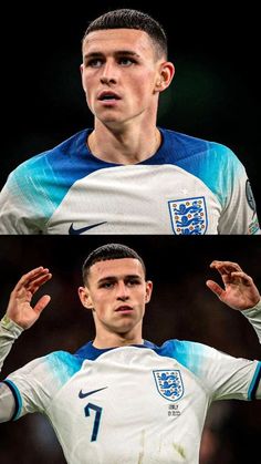 two different shots of a soccer player with his hands on his hips and the other side showing