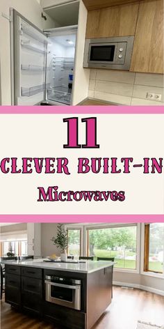 the words clever built - in microwaves are displayed above an image of a kitchen