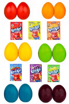 play doh eggs, gummy bears and other toys are arranged on a white background