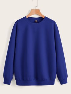 Royal Blue Casual  Long Sleeve Polyester Plain Pullovers Embellished Slight Stretch Fall/Winter Women Sweatshirts Dropped Shoulder Sweatshirt, Sleeves Pattern, Shoulder Sleeve, Drop Shoulder, Winter Women, Trendy Fashion Women, Pullover Styling, Sweatshirts Women, Fashion Clothes Women