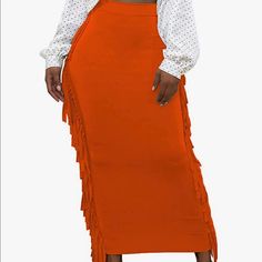 This Skirt So Orange And Unworn. Casual Fitted Fringe Skirt, Casual Fitted Skirt With Fringe, Fitted Casual Skirt With Fringe, Casual Fringe Skirt For Fall, Cute Birthday Party, Streetwear Fall, Orange Skirt, Cute Birthday, Womens Maxi Skirts