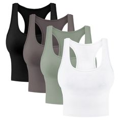 PRICES MAY VARY. Various Colors: Package comes with 4 pieces cotton basic crop tops in several colors - Black,White,Coffee,Olive,enough to match your different outfit,fashion and slim fit Soft Material: Women's crop tops made quality cotton & spandex,super soft,breathable and lightweight,the sleeveless racerback sports tops with good stretchy to keep your shape and cool,all day comfortable to wear Match High-waist Design: Recerback sleeveless tops are not too short, not too long, fits around the Workout Clothes Summer, Basic Crop Tops, Black And White Coffee, Sports Workout, Sports Crop Tops, Sports Tops, Grey Crop Top, Cotton Crop Top, Blue Crop Tops