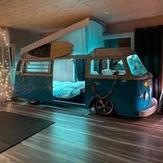 an old vw bus converted into a bed