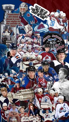 an image of hockey players collaged together with the names of their teams and trophies