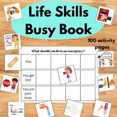 the life skills busy book with pictures and words to help kids learn how to use them