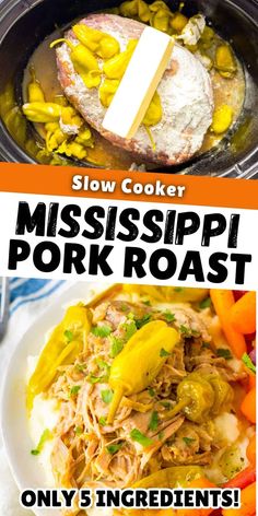 slow cooker mississippi pork roast recipe with text overlay