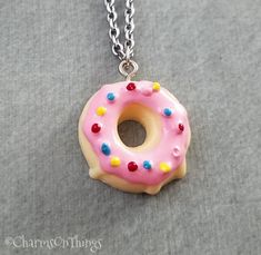 Donut Necklace Pink Donut with Sprinkles Necklace Donut Charm Donut Pendant Girlfriend Necklace Food Nickel Free Pink Pendant Charm Necklace, Nickel-free Pink Pendant Charm Necklace, Pink Nickel-free Pendant Charm Necklace, Pink Nickel-free Round Necklace, Ice Cream Donut, Donut With Sprinkles, Cream Donut, Donut Necklace, Girlfriend Necklace