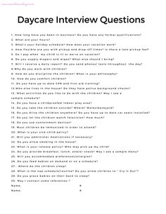 a page with the words'day care interview questions'written in black and white