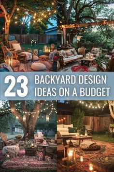 backyard design ideas on a budget with lots of lights and furniture in the back yard