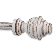 a white and brown striped curtain rod