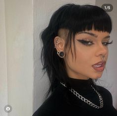 Mullet Hairstyle Women Colored, Mullet Hairstyle Women Short Bangs, Bangs Alternative Hair, Viking Hair With Bangs, Spunky Haircuts, Mullet Short Hairstyle Women, Punk Mullet For Women, Goth Haircut Short, Mullet Colored Hair