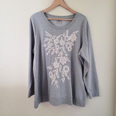 Cute Pullover Embroidered Gray Sweatshirt With Embellishment Details. Size 18/20, 24 Inch Chest, 28 Inch Long From Shoulder To Hem, And 24 Inch Length Of Sleeve. -A Embroidered Tops For Spring Loungewear, Spring Embroidered Tops For Loungewear, Relaxed Fit Embroidered Tops For Loungewear, Embroidered Relaxed Fit Sweater For Spring, Embroidered Long Sleeve Tops For Loungewear, Embroidered Long Sleeve Sweatshirt For Loungewear, Long Sleeve Embroidered Sweater For Loungewear, Spring Long Sleeve Tops With Embroidered Graphics, Embellishment Details