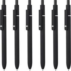 four black pens lined up next to each other on a white background with the same pen in different positions