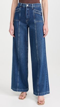 Modern Denim Wide Leg Pants With Pockets, Cotton Wide-leg Jeans With Hip Pockets, Chic Wide-leg Denim Pants, Luxury Wide-leg Jeans With Pockets, Paige Jeans Denim, Mom Denim, Paige Jeans, Jean Top, Paige Denim