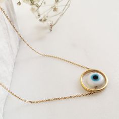 "✔️Gold-filled silver 925 & an evil eye pendant✔️ This evil eye Necklace protects yourself against evil thoughts and vibes. This good luck gift protects you against negative energy! ❤️️ ❤️️ Υour everyday protection. 😉Did you know?😉 This evil eye necklace protects you or your beloved ones against evil thoughts and bad vibes. 👁 The MEANING of greek evil eye 👁 The evil eye in greek culture is called \"mati\". We believe that if someone looks at you with a malicious glare, this glare can cau Symbolic Evil Eye Bracelet As Gift, Spiritual Sterling Silver Evil Eye Bracelet Gift, Sterling Silver Spiritual Evil Eye Bracelet Gift, Symbolic Evil Eye Necklace For Gift, Symbolic Evil Eye Necklace As Gift, Spiritual Eye-shaped Necklace For Gift, Evil Thoughts, Greek Evil Eye, Blue Sapphire Necklace