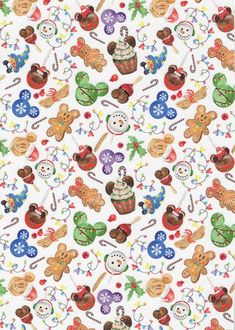 a white background with teddy bears and christmas decorations on it's side, all in different colors