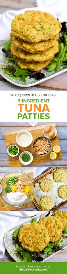 an advertisement for tuna patties is shown in three different pictures, with the same image on