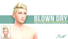 Simsational Designs: BlownDry - TS4 Female-to-Male Hair Conversion and Edit Blow Dry Hair, Sims 4 Teen, Hair Clothes, Teen Hairstyles