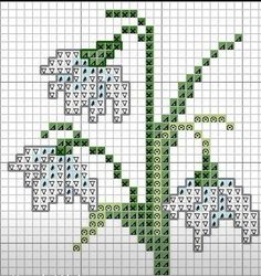 a cross stitch pattern with an image of a flower on the bottom and green leaves in the middle