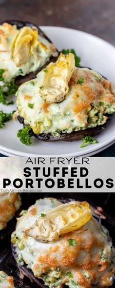 an air fryer stuffed eggplant with cheese and parsley