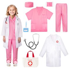 PRICES MAY VARY. Dress Up Like A Real Little Doctor with Kids Scrubs & Lab Coat. Meland Doctor costume features pink and green colour for boys and girls from 3 to 10 years old, complete doctor dress up kit with doctor coat, kids scrubs top, pair of scrubs pants, surgical mask, hat, simulated stethoscope toy, portable doctor carry bag and name card. Real Working Simulated Stethoscope Toy Makes Heartbeat Sound. Listenning the heartbeat of themselves or family members, which not only alleviates the Halloween Nurse Costumes, Doctor Costume Kids, Heartbeat Sound, Nurse Halloween Costume, Kids Scrubs, Doctor Dentist, Doctor Coat, Scrubs Pants, Pretend Play Costumes