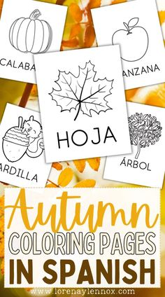 autumn coloring pages in spanish for kids to color and learn how to write the words