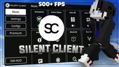 an image of a game screen with the words silent client on it and a cartoon character holding